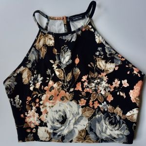 Lovely Day Black Floral Crop Top - Size Large